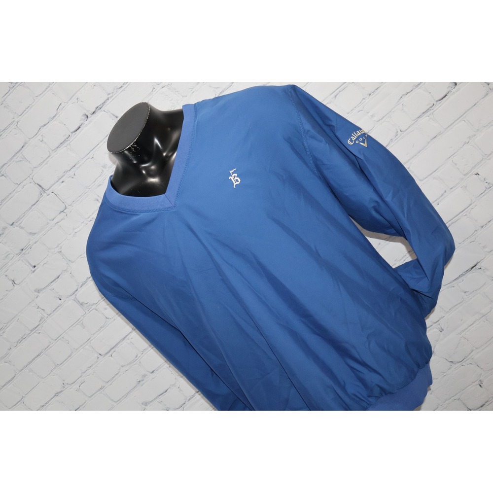 Callaway Golf Pullover Mens Large Blue V-Neck Windbreaker Microfiber W Pockets